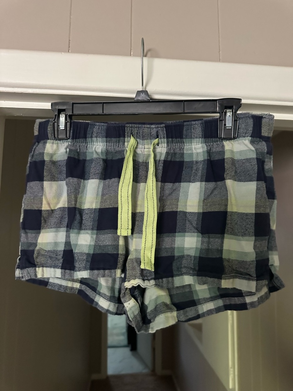 Old Navy Navy and Light Green Plaid Sleep Shorts